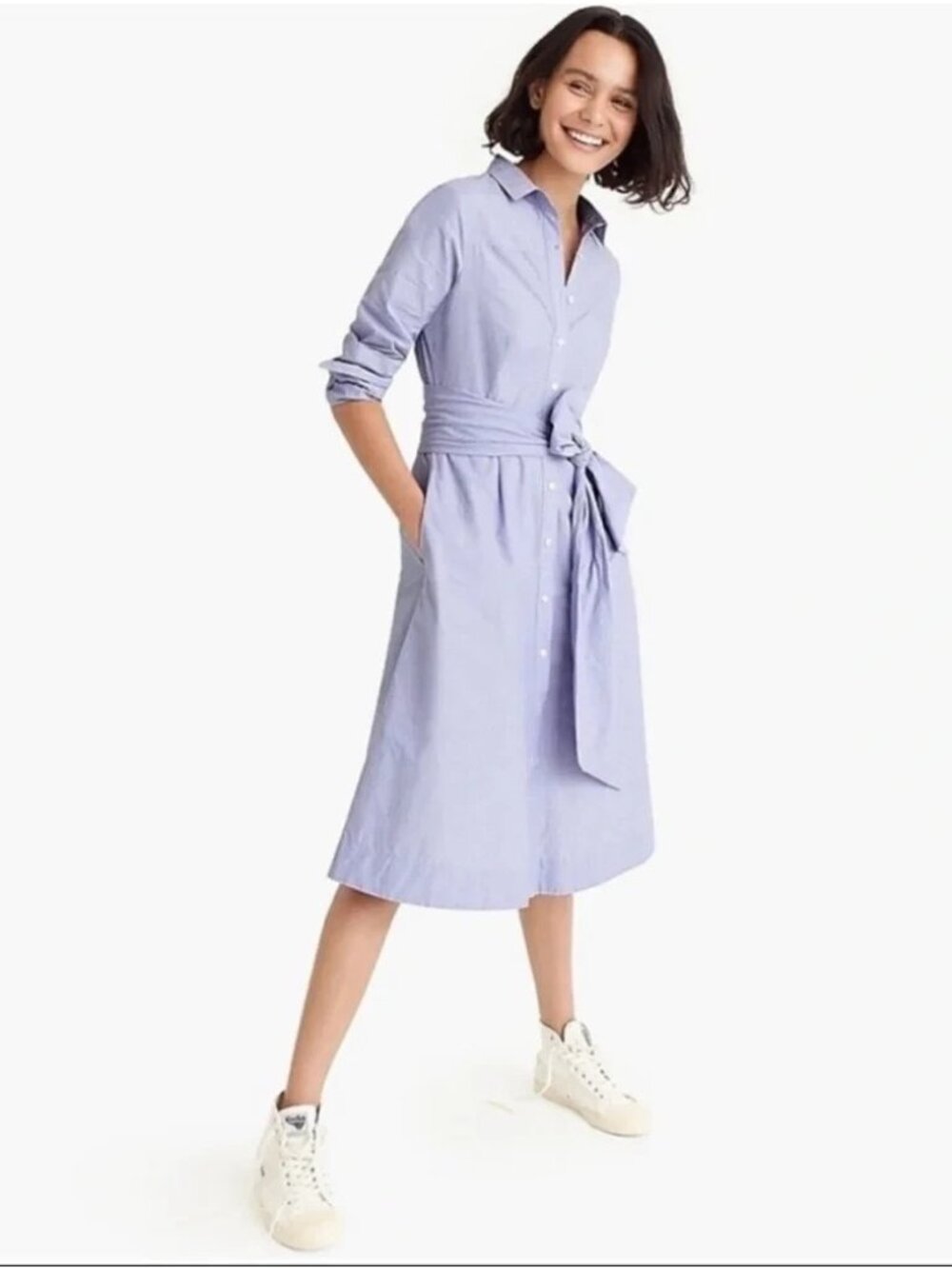 NWT J.Crew Tie Waist Shirt Dress in Peri End-on-End Cotton Button Down Dress 2